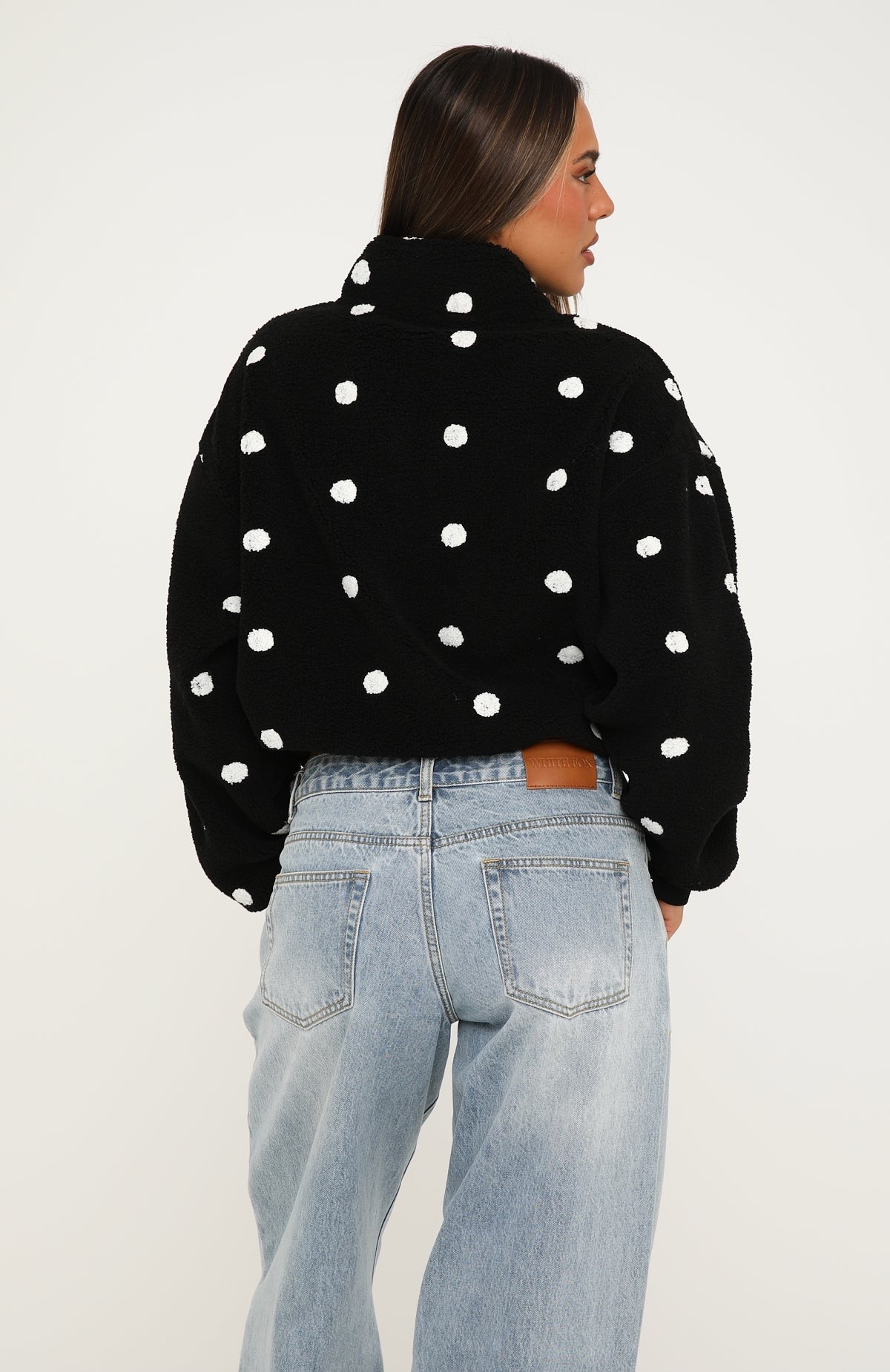 We'll Figure It Out Fleece Quarter Zip Sweater Black Polka Dot view 4