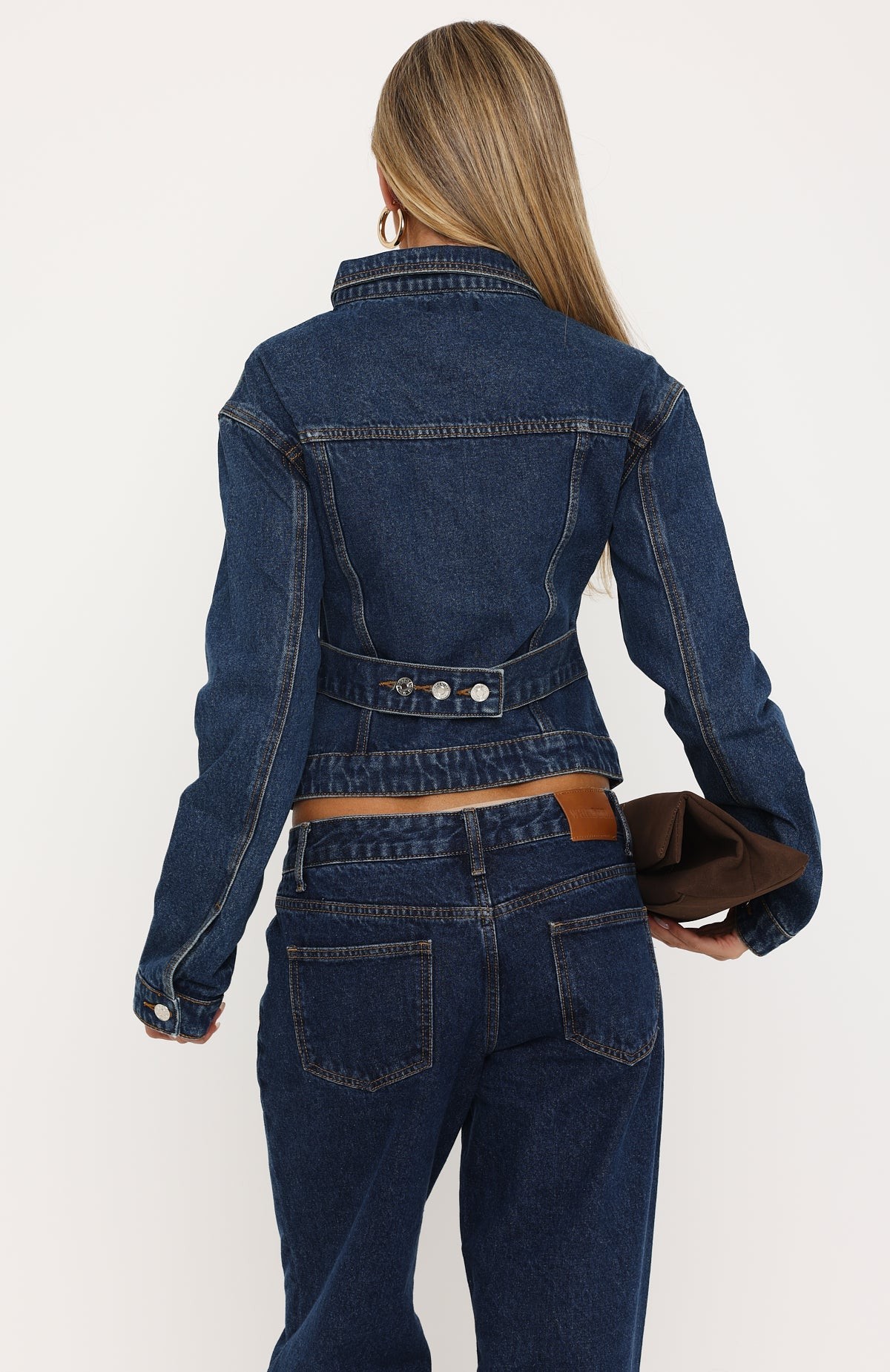 Bring The Style Cinched Denim Jacket Dark Blue Wash view 4