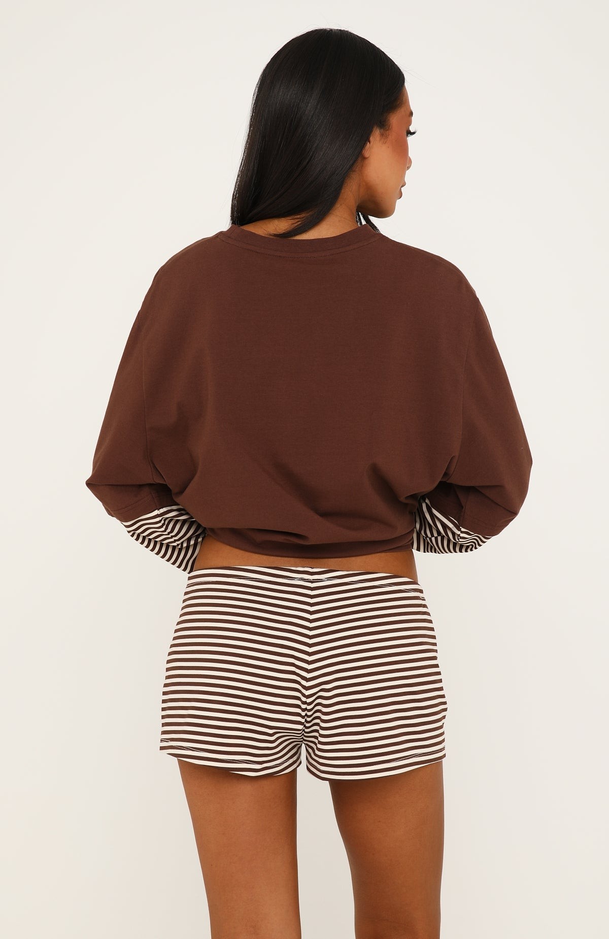 Let's Take Our Time Relaxed Shorts Chocolate/Cream Stripe view 4
